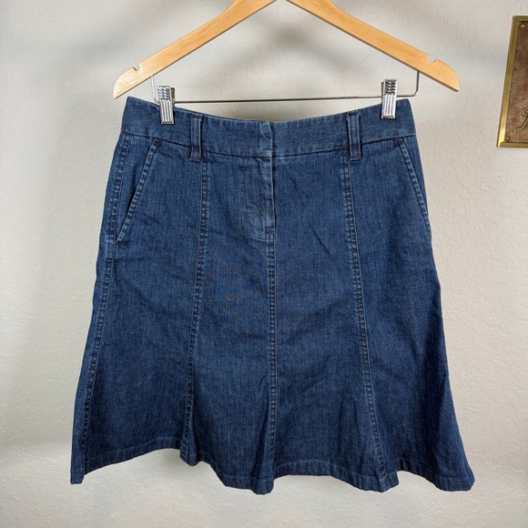 L.L.Bean Dresses & Skirts - LL Bean Womens 4 Pet Dark Wash Denim A Line Skirt Paneled Stretch 0GMF6